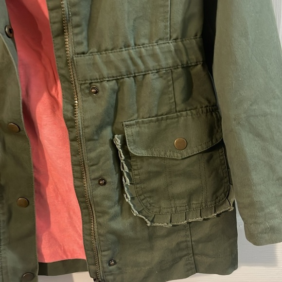 Cat & Jack Olive Raincoat with Coral Hood - Picture 5 of 8